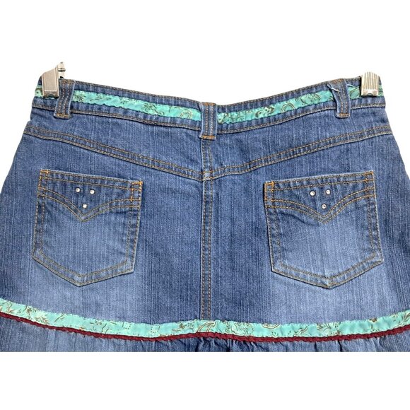 Mary-Kate & Ashley Girls Denim Skirt Size 14 Floral Ruffle Trim Cotton Blend - Picture 6 of 9